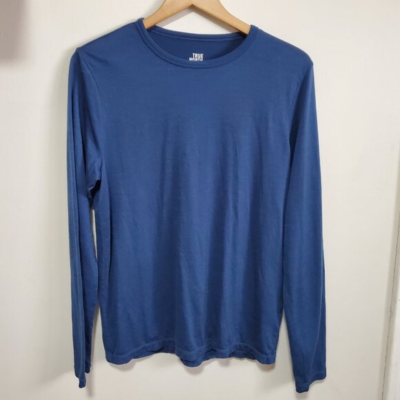 TRUE NORTH Merino Wool Blend Base Layer Top Shirt Long Sleeve Blue Men's Small - Picture 1 of 11